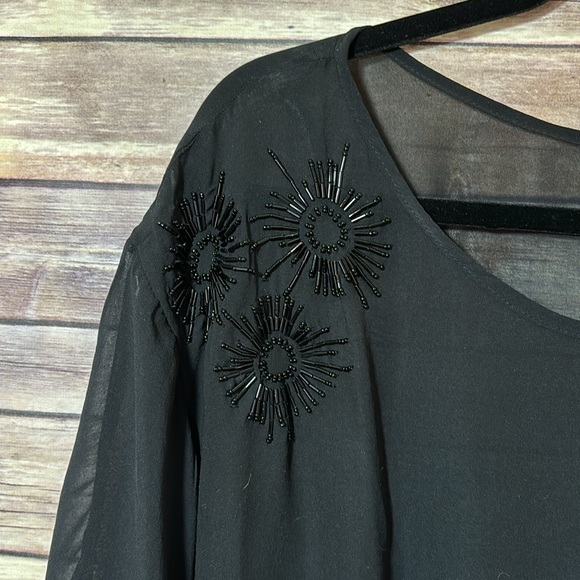 LANE Bryant Beaded Sequin Sheer Blouse Black Plus Size 18/20  B0 - Picture 2 of 7